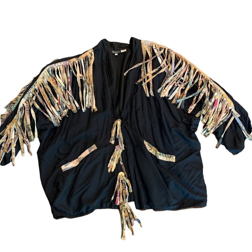 Vintage 80s 90s Women's Nativewear Designs Boho Fringed Jacket L